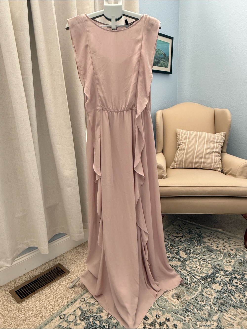 BCBGMaxAzria Kolline Dusty Mauve Rose Ruffle Maxi Dress Gown Sash S - Picture 10 of 12